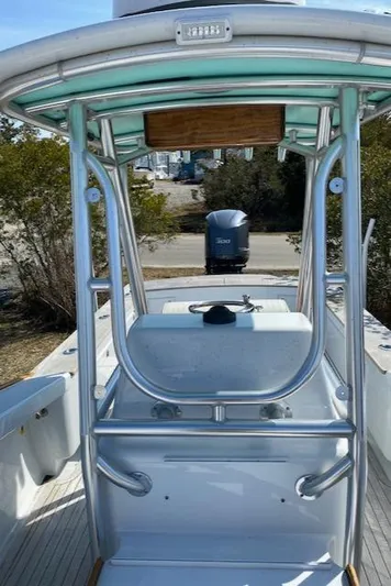 Drift Wood Yacht Photos Pics 2017 Custom Carolina 28 CC Harrison Boatworks, center console view, sleek design, outdoor setting.