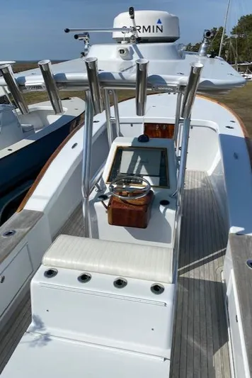 Drift Wood Yacht Photos Pics 2017 Custom Carolina 28 CC Harrison Boatworks, sleek design, advanced Garmin navigation system.