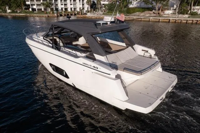  Yacht Photos Pics 2019 Absolute 40 SLT yacht cruising on a calm waterway.