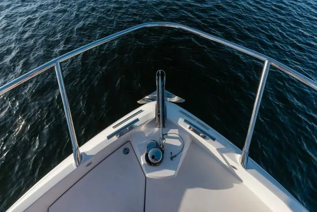  Yacht Photos Pics Bow view of 2019 Absolute 40 SLT yacht on calm water.