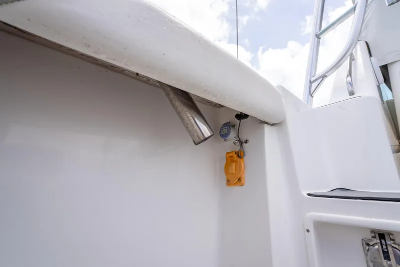 Drill Time Yacht Photos Pics 2006 Tiara Yachts 4200 Open, exterior detail with stainless steel and white finish.