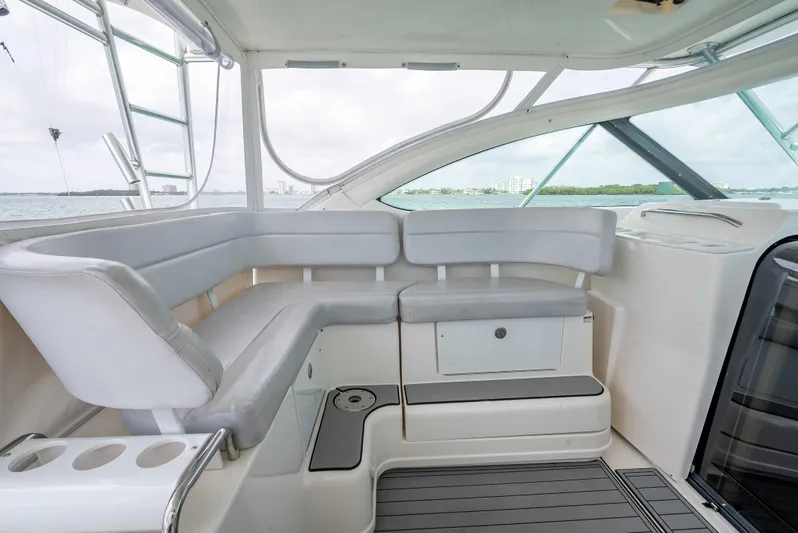 Drill Time Yacht Photos Pics 2006 Tiara Yachts 4200 Open interior with sleek seating and modern design.