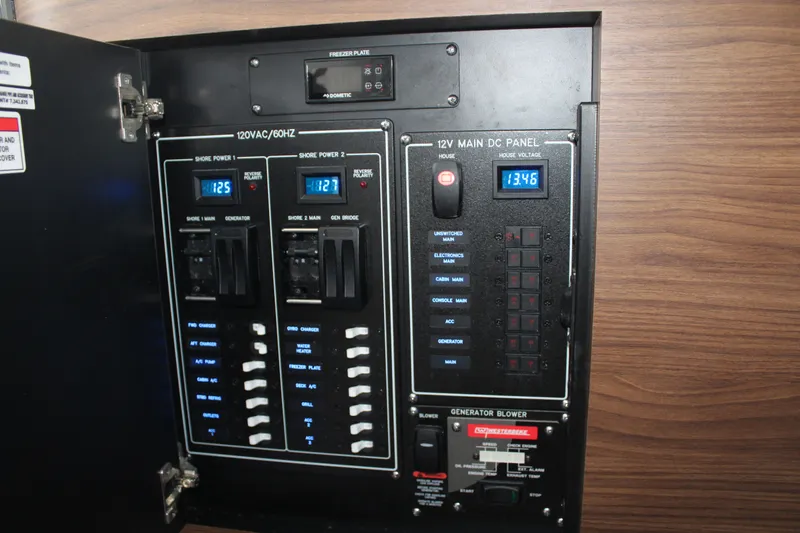 Get Off Me Yacht Photos Pics Electrical control panel of 2021 Boston Whaler 350 Realm.