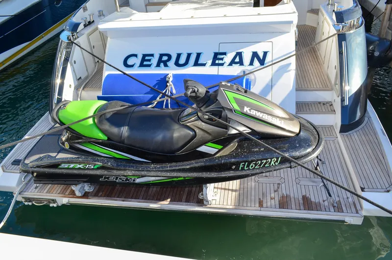 Cerulean Yacht Photos Pics 2018 Azimut 66 yacht with a Kawasaki jet ski on the deck.