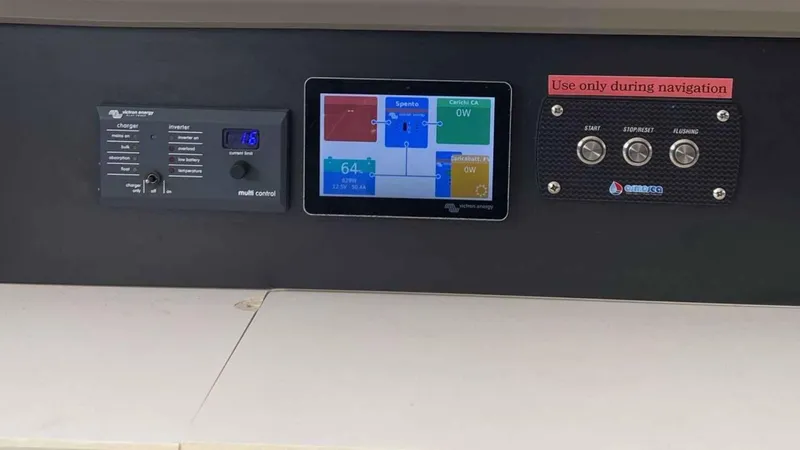  Yacht Photos Pics Control panel of a 2019 Bali 4.1 with navigation display.