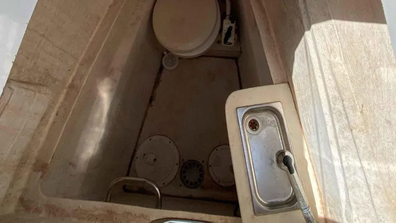  Yacht Photos Pics Interior of a 2019 Bali 4.1 yacht with toilet and sink.