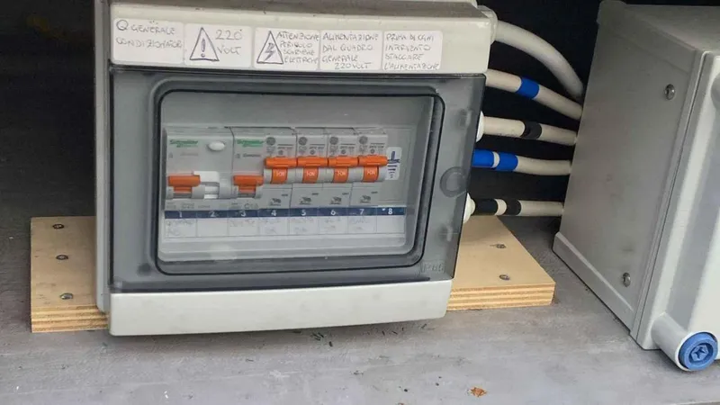  Yacht Photos Pics Electrical fuse box Bali 4.1, 2019 model, with multiple switches.