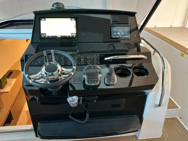 Pardo 38 Yacht Photos Pics Helm of 2023 Pardo Yachts 38, featuring modern controls and navigation displays.
