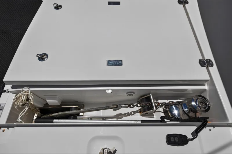 Ten-seven Freedom Yacht Photos Pics Anchor locker of 2023 Leopard 42 yacht with chain and winch system.
