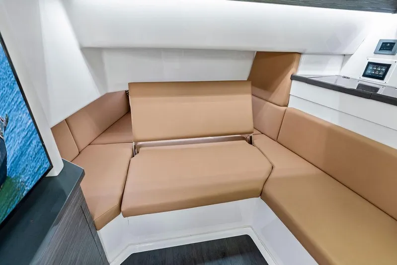  Yacht Photos Pics 2022 Aviara AV40 OB interior with tan seating and modern design.