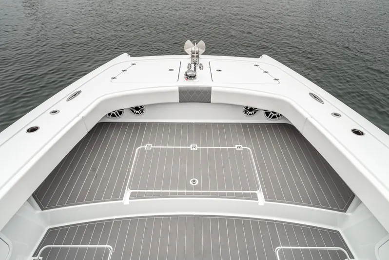  Yacht Photos Pics 2024 Freeman 47 boat deck with sleek design and modern features on calm water.