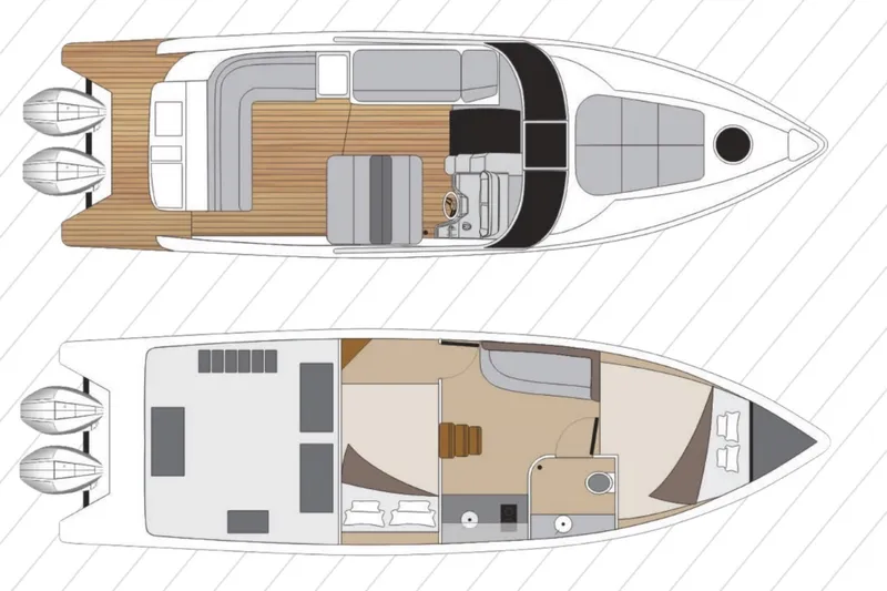  Yacht Photos Pics Top-down view of 2026 Valiatt 350 GT yacht layout with detailed interior and exterior design.