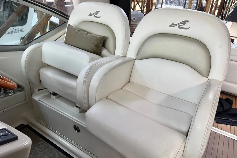  Yacht Photos Pics Luxury seating on 2006 Sea Ray 340 Sundancer boat, featuring plush white upholstery.