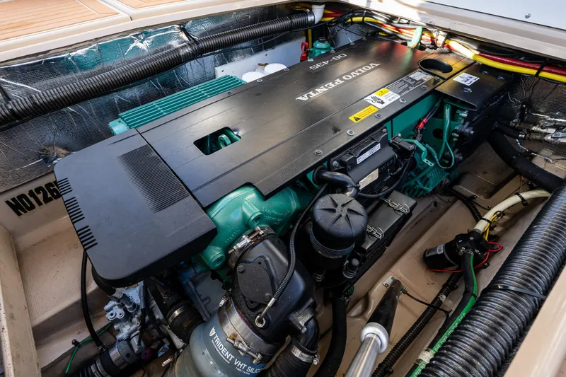 Awol Yacht Photos Pics Engine compartment of a 2016 Cutwater 30 Command Bridge with Volvo Penta engine.
