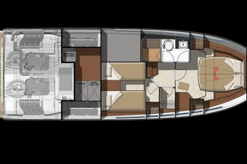  Yacht Photos Pics Floor plan of a 2014 Jeanneau NC 14 yacht, featuring cabins and amenities.