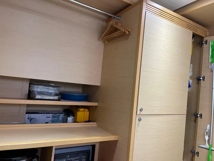 Phoenicia Yacht Photos Pics Interior of Lagoon 620 yacht, cabinets and shelves, year 2014.