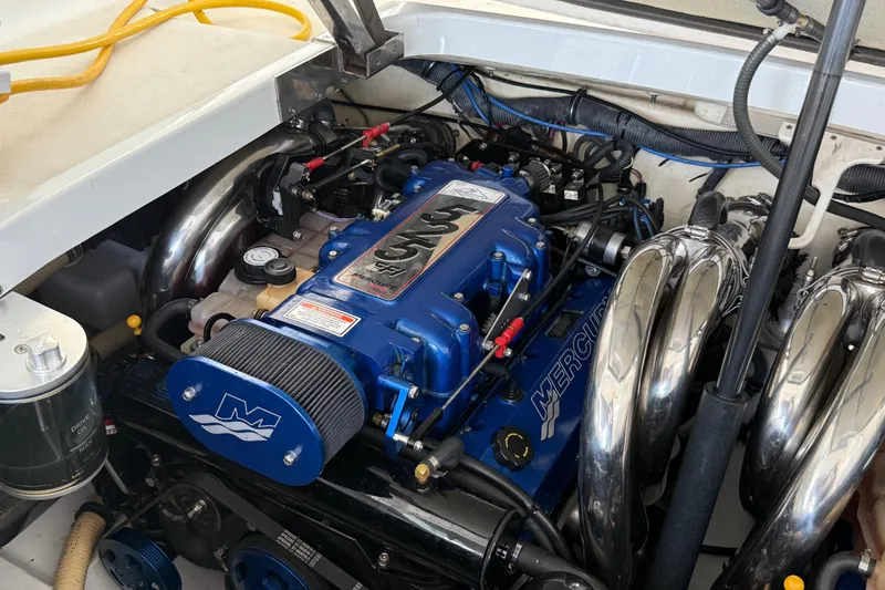 Obstreperous Yacht Photos Pics Engine compartment of a 2004 Formula 400 Super Sport with Mercury engine.