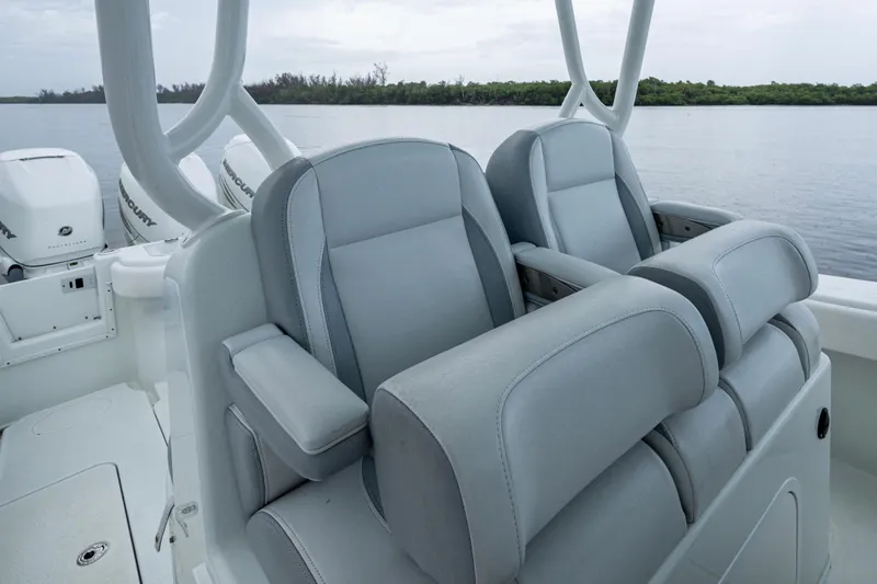  Yacht Photos Pics 2018 Yellowfin 36 Offshore boat with comfortable seating and dual Mercury engines.