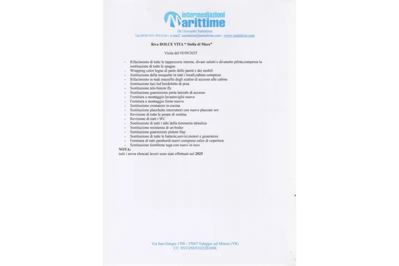  Yacht Photos Pics Document detailing maintenance and upgrades for 1998 Riva Dolce Vita yacht.