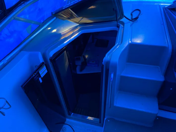  Yacht Photos Pics 2017 Sea Ray Sundancer 310 cabin entrance with blue ambient lighting.