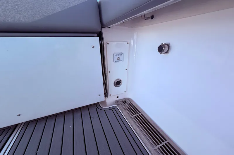  Yacht Photos Pics Interior view of 2023 Everglades 395 Center Console boat, featuring sleek design elements.