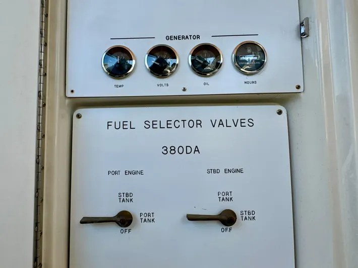 Seaswing Yacht Photos Pics Fuel selector valves and generator gauges on a 2002 Sea Ray 380 Sundancer.