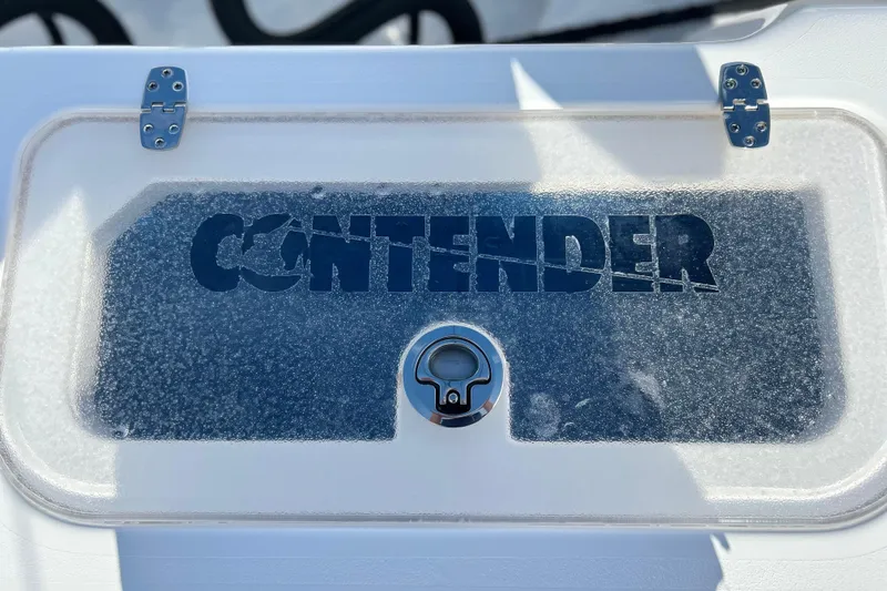 Yacht Photos Pics Contender 35 ST 2025 boat hatch with logo and latch detail.