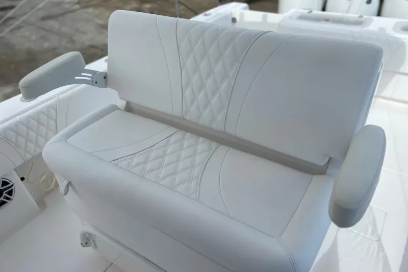  Yacht Photos Pics Luxury seating on 2025 Contender 35 ST boat with diamond-stitched upholstery.