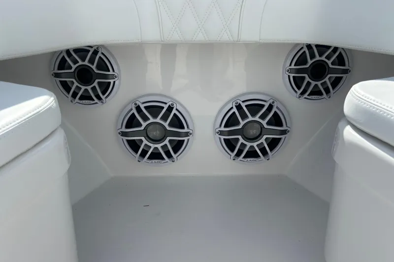  Yacht Photos Pics 2025 Contender 35 ST boat interior with four JL Audio speakers.