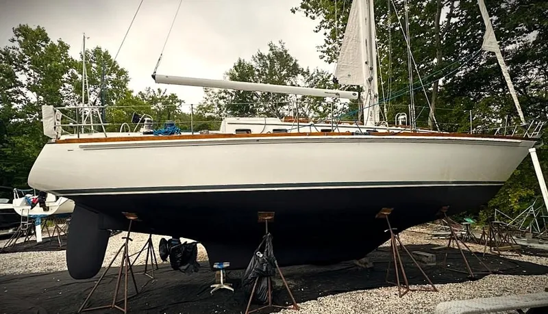 Alice Yacht Photos Pics 1983 Little Harbor 44 sailboat on stands, ready for maintenance.