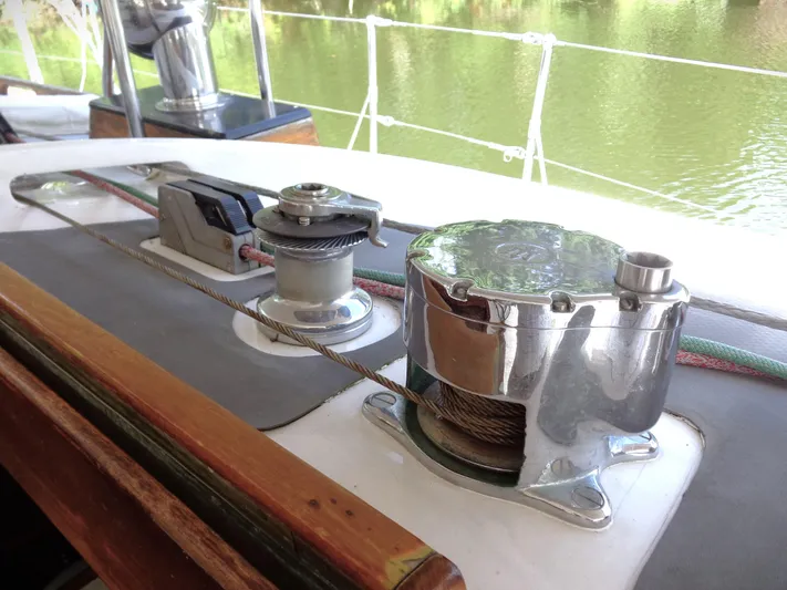 Alice Yacht Photos Pics Winch and cleat on 1983 Little Harbor 44 sailboat deck.