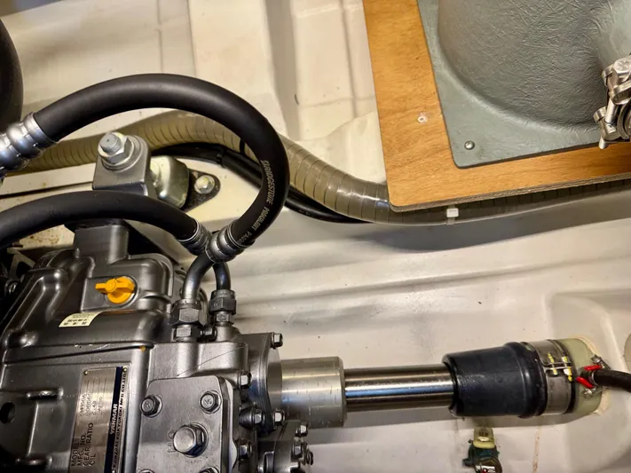 Freedom Yacht Photos Pics Engine compartment of 2022 Beneteau Swift Trawler 41 Fly, showcasing mechanical components.