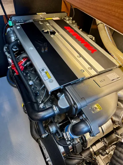 Freedom Yacht Photos Pics Engine of 2022 Beneteau Swift Trawler 41 Fly, showcasing detailed mechanical components.