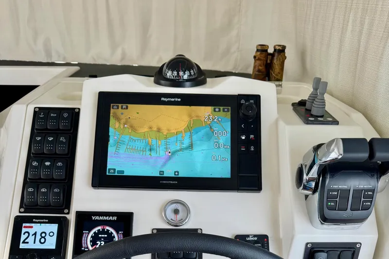 Freedom Yacht Photos Pics Control panel of 2022 Beneteau Swift Trawler 41 Fly with navigation display.