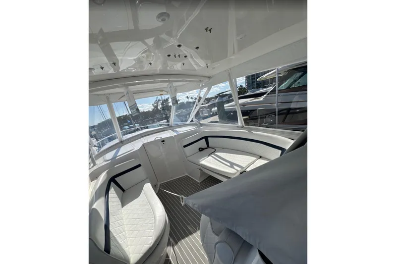  Yacht Photos Pics 2015 Intrepid 400 Cuddy interior with sleek seating and modern design.