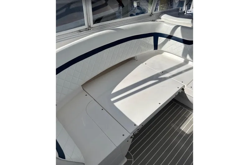  Yacht Photos Pics 2015 Intrepid 400 Cuddy interior seating with quilted upholstery and sleek design.