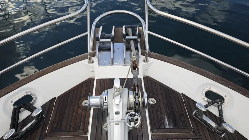 Beneteau Swift Trawler 52 Yacht Photos Pics Bow of 2011 Beneteau Swift Trawler 52 with anchor and winch system.