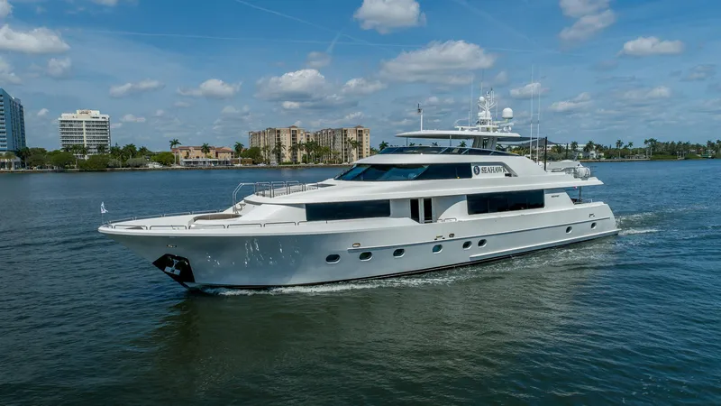 Seahawk Yacht Photos Pics Luxurious 2014 Westport Motoryacht cruising on a sunny day.