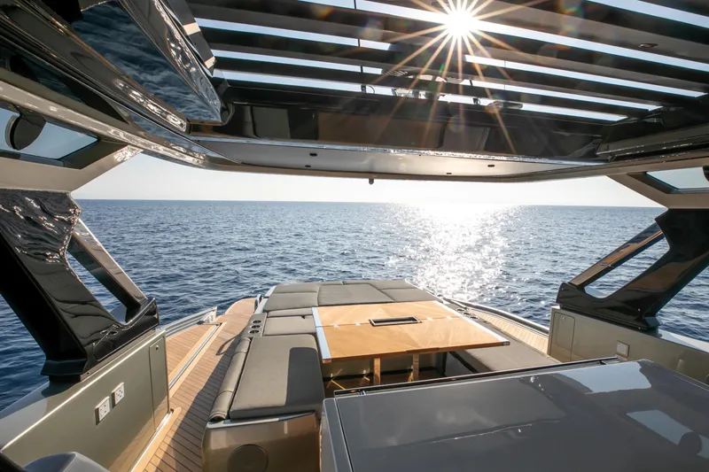  Yacht Photos Pics Luxurious 2026 FIM 500 Regina yacht interior with ocean view and sunlit deck.