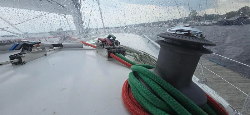 Bellagio Yacht Photos Pics Sailing on a 2013 Kelsall Suncat 40 with ropes and winch in view.