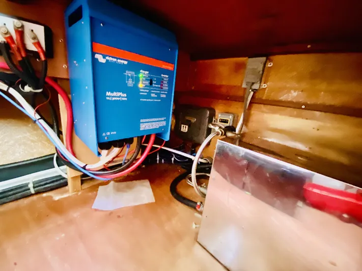 Finally Found Yacht Photos Pics Electrical system inside a 2014 Lagoon 380 S2, featuring a Victron MultiPlus inverter.