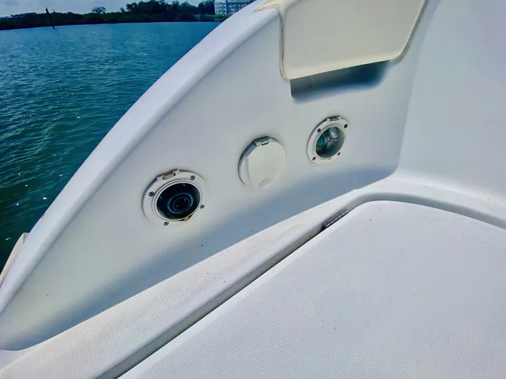 Finally Found Yacht Photos Pics Close-up of a 2014 Lagoon 380 S2 yacht's deck fittings by the water.