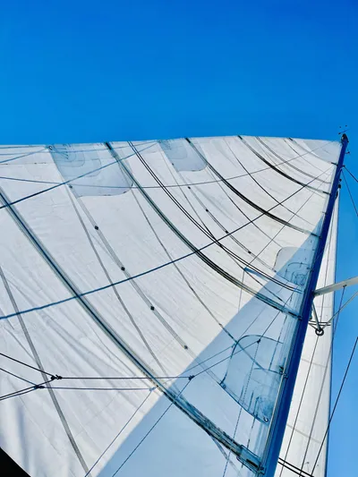 Finally Found Yacht Photos Pics Sail of a 2014 Lagoon 380 S2 catamaran against a clear blue sky.