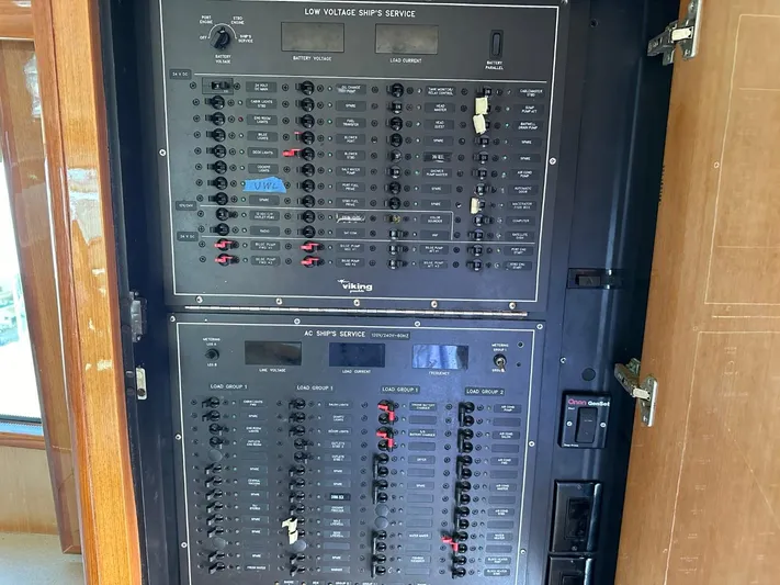  Yacht Photos Pics Electrical control panel on a 2004 Viking 52 Convertible yacht.