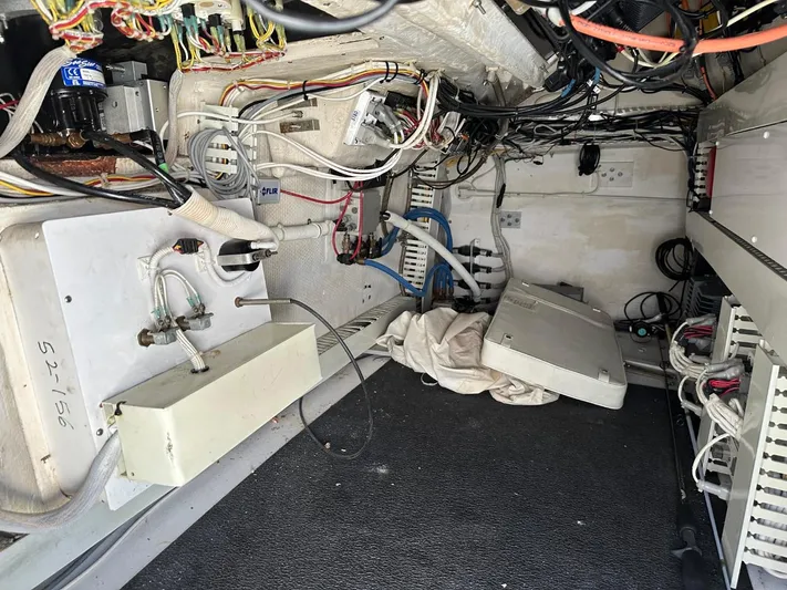  Yacht Photos Pics Electrical and mechanical wiring inside a 2004 Viking 52 Convertible yacht.