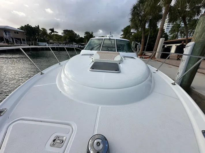  Yacht Photos Pics 2005 Tiara Yachts 3600 Sovran docked by palm trees and waterfront homes.