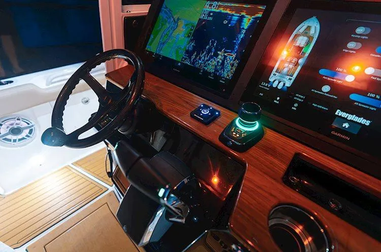  Yacht Photos Pics Manufacturer Provided Image: 2025 Everglades 315 Center Console dashboard with advanced navigation displays.