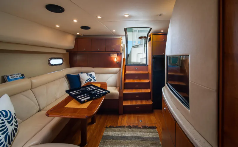 T 2 Yacht Photos Pics Interior of 2006 Tiara Yachts 4300 Sovran with elegant seating and wooden accents.