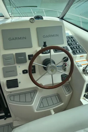 T 2 Yacht Photos Pics Helm of 2006 Tiara Yachts 4300 Sovran with Garmin navigation systems.