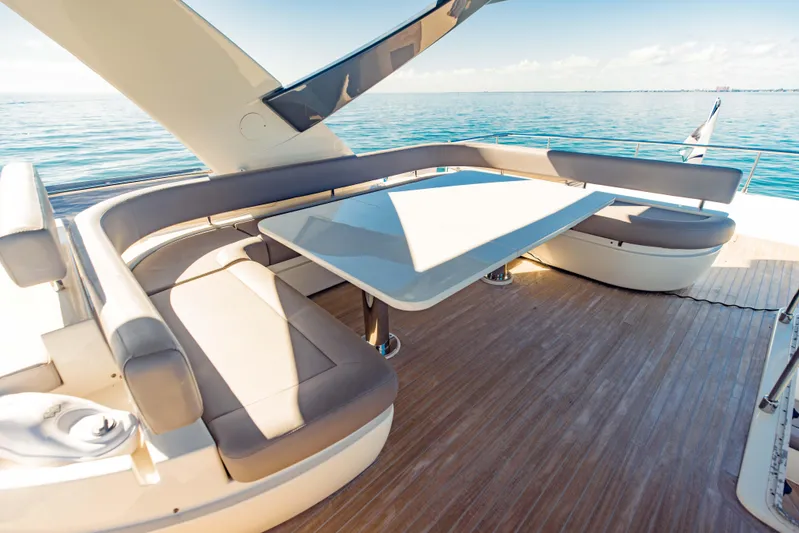 Sami Kay III Yacht Photos Pics Luxurious seating area on 2017 Ferretti Yachts 750, featuring elegant design and ocean views.